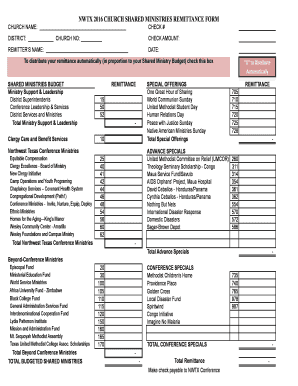 NWTX Church Shared Ministries Remittance Form