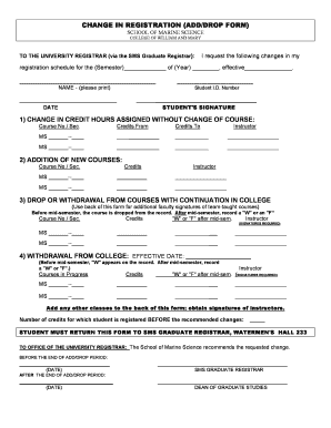 Change in Registration Add Drop Form