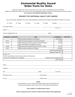 Centennial Quality Award Order Form