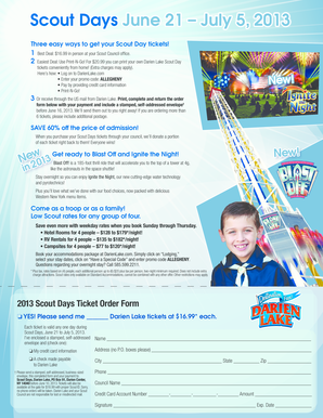 Darien Lake Scout Days Ticket Order Form