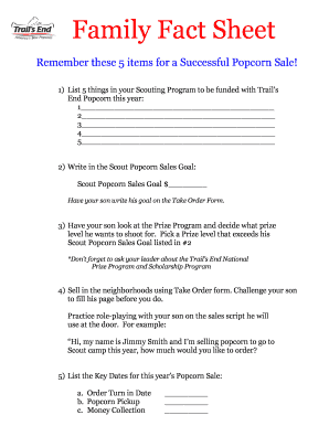 Scout Popcorn Sale Fact Sheet