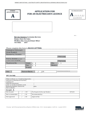 Electrician Licence Application Form