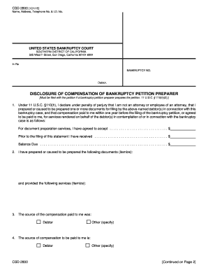 US Bankruptcy Court Disclosure of Compensation