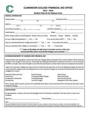 Clarendon College Financial Aid Release Form