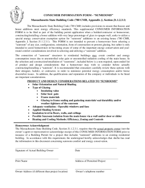 Massachusetts Sunroom Consumer Information Form