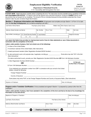 USCIS Form I-9 Employment Eligibility Verification