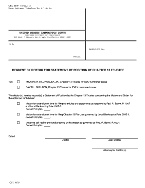 Request for Chapter 13 Trustee Statement of Position