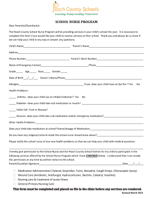 School Nurse Program Consent Form