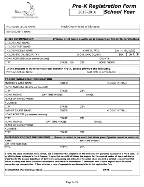 Georgia Pre-K Registration Form