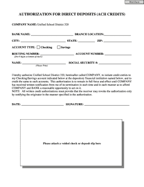 Authorization for Direct Deposits