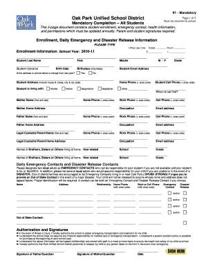 Oak Park Unified School District Student Enrollment Form