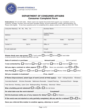 Cuyahoga County Consumer Complaint Form