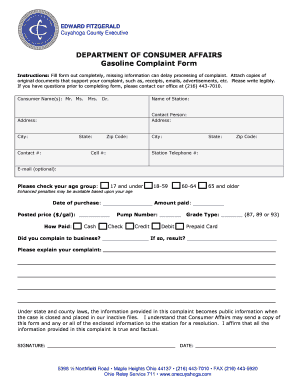 Cuyahoga County Gasoline Complaint Form