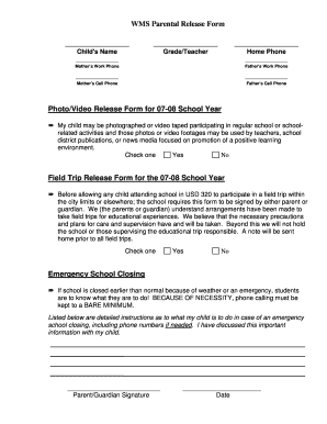 WMS Parental Release Form