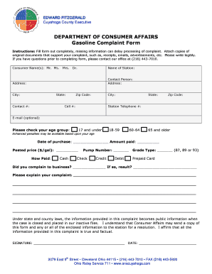 Cuyahoga County Gasoline Complaint Form