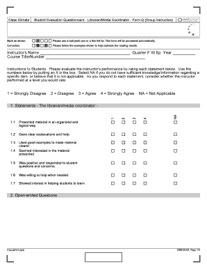 Class Climate Student Evaluation Questionnaire