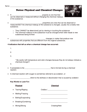 Physical and Chemical Changes Worksheet