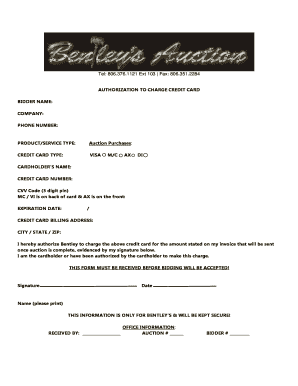 Bentley Credit Card Form Template - TX