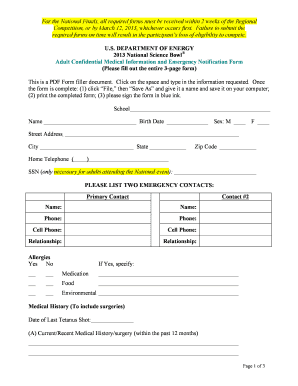 Adult Confidential Medical Information and Emergency Notification Form