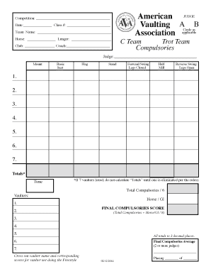 Vaulting Competition Scorecard