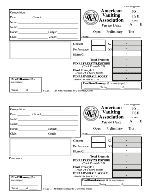 Equestrian Vaulting Freestyle Score Sheet