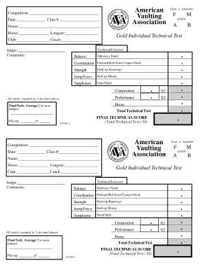 Equestrian Vaulting Technical Test Form