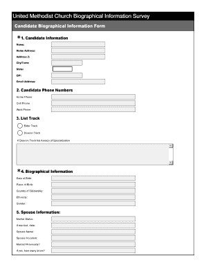 United Methodist Church Biographical Information Form