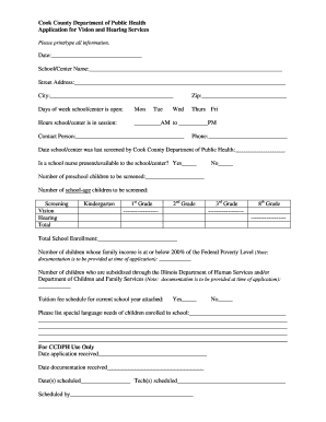 Cook County Vision and Hearing Services Application
