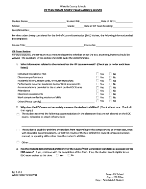 IEP Team End of Course Examination Waiver