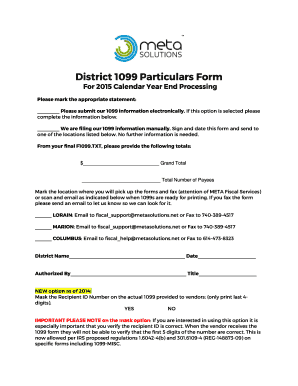 District 1099 Particulars Form
