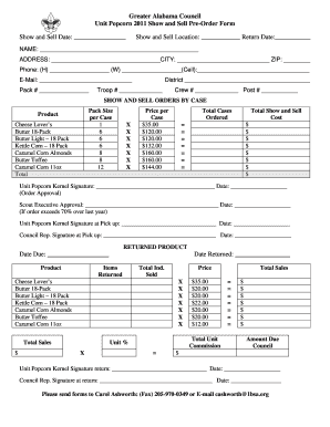 Greater Alabama Council Unit Popcorn Pre-Order Form