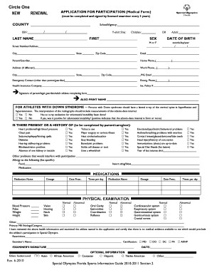 Special Olympics Medical Participation Application