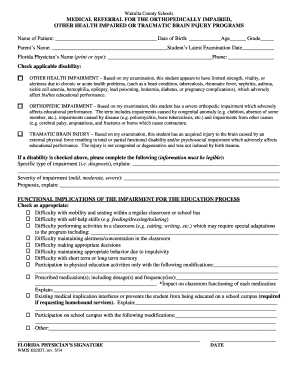 Medical Referral for Orthopedically Impaired Students