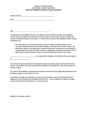 Florida Notice of Transfer of Rights at Age of Majority