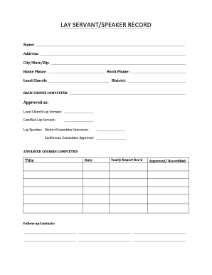 Lay Servant Speaker Record Form