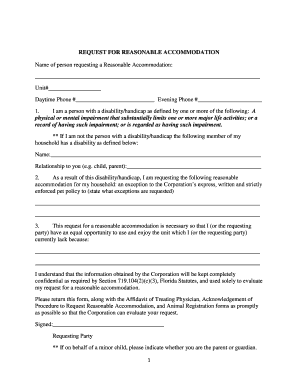 Request for Reasonable Accommodation Form