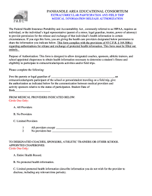 Extracurricular Participation Medical Release Authorization