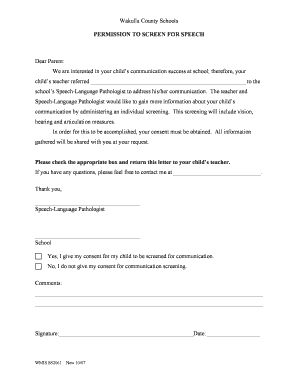 Wakulla County Schools Speech Screening Permission