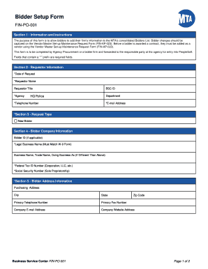Bidder Setup Form