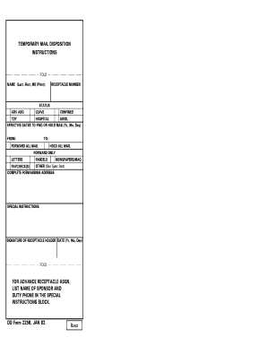 DD Form 2258 Temporary Mail Disposition