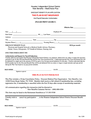 Houston Independent School District Discount Benefit Plan Application