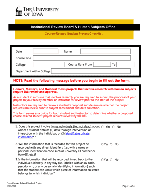 Course-Related Student Project Checklist