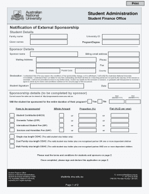 Notification of External Sponsorship