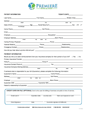 Premiere Spine and Sport Patient Intake Form