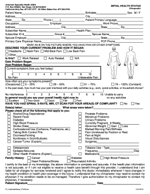 California Chiropractic Initial Health Status Form