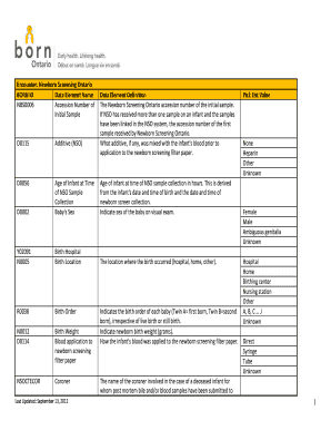 Job application for high school students - Encounter Newborn Screening Ontario BORN ID Data Element