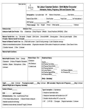 No Labour Cesarean Section Birth Mother Encounter Form