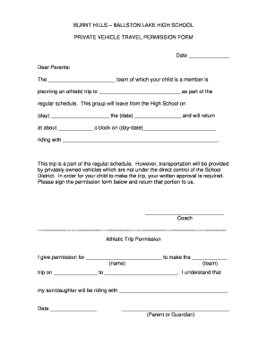 Private Vehicle Travel Permission Form