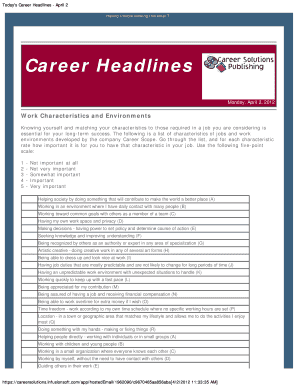 Career Characteristics Assessment Form