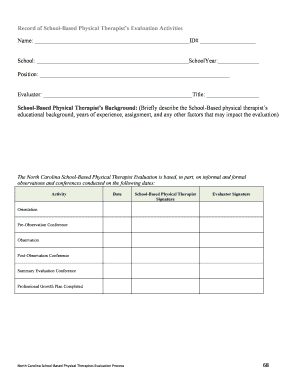 North Carolina School-Based Physical Therapist Evaluation